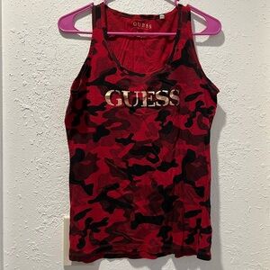 GUESS Red and Black Camo Tank Top size Large